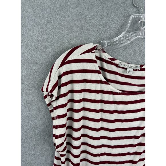 Green Envelope Shirt Womens L Red White Striped Artist Tee Round Neck Sleeveless - Picture 2 of 8